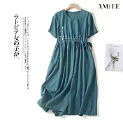 【AMIEE】日系氣質舒適連身洋裝(KDD-8740) XL 綠色