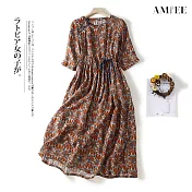 【AMIEE】復古氣質高質感連身洋裝(KDD-9521) M 橘紅色