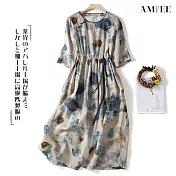 【AMIEE】復古氣質高質感連身洋裝(KDD-9521) XL 藍色