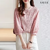 【AMIEE】氣質雪紡波點襯衫(KDT-7053) XL 藕色