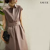 【AMIEE】高質感氣質短袖連身洋裝(KDD-2789) XL 灰皮粉