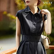 【AMIEE】高質感氣質短袖連身洋裝(KDD-2789) XL 石墨藍