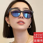 seoul show首爾秀 秀智類款個性貓眼太陽眼鏡UV400墨鏡 3393 黑框黑灰片