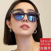 seoul show首爾秀 秀智類款個性貓眼太陽眼鏡UV400墨鏡 3393 黑框黑灰片