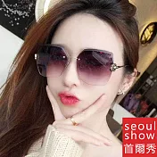 seoul show首爾秀 無框水晶切邊鑲鑽太陽眼鏡UV400墨鏡 9027 上紫灰下粉