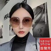 seoul show首爾秀 鑽石切邊無框花型太陽眼鏡UV400墨鏡 90104  茶片