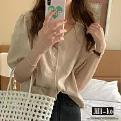 【Jilli~ko】夏季新款設計感小眾法式甜美V領薄款襯衫 J9165  FREE 杏色
