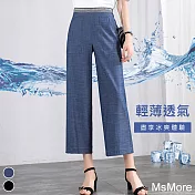 【MsMore】 高腰垂感涼感天絲八分牛仔褲# 113282 XL 藍色