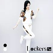 【Lockers 木櫃】夏季印花設計拉鍊領套裝 L111071809 M 白色