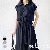【Lockers 木櫃】夏季日式口袋無袖連衣裙 L111072504 M 黑色