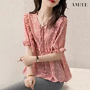 【AMIEE】氣質簡約時尚波點襯衫(KDT-3938) S 粉色