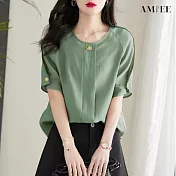 【AMIEE】氣質百搭顯瘦襯衫(KDT-8807) XL 綠色