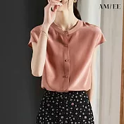 【AMIEE】氣質仿蠶絲舒適襯衫(KDT-3014) S 橘粉色