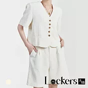 【Lockers 木櫃】夏季時尚白皺短袖套裝 L111080104 S 米色