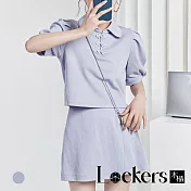 【Lockers 木櫃】夏季少女盤扣立領短裙套裝 L111080117 M 藍色