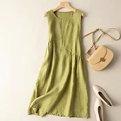 【ACheter】 日系寬鬆棉麻背心中長洋裝# 113426 M 綠色
