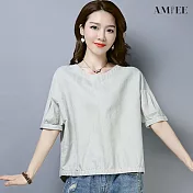 【AMIEE】寬鬆大碼棉麻上衣(KDT-5803) XL 麻灰色