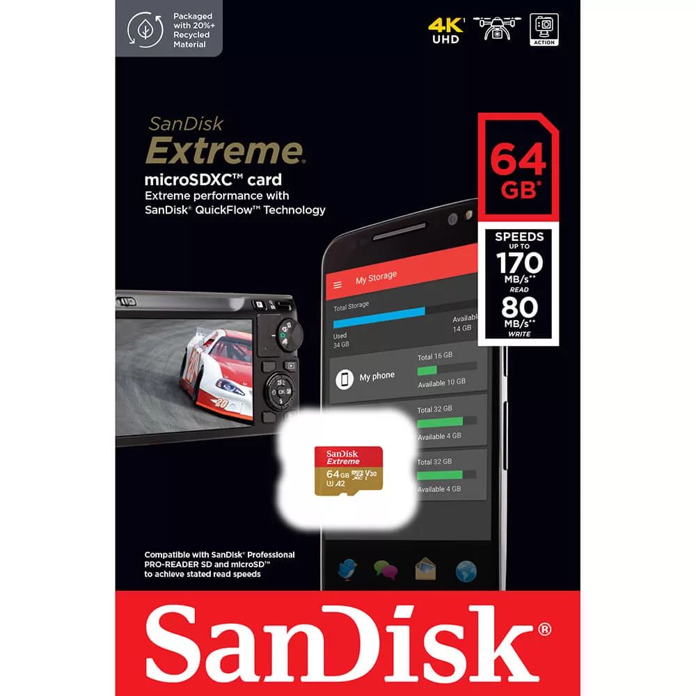 【代理商公司貨】SanDisk 64GB 170MB/s Extreme U3 microSDXC UHS-I V30 A2 記憶卡