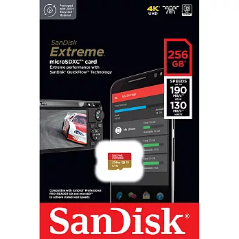【代理商公司貨】SanDisk 256GB 190MB/s Extreme U3 microSDXC UHS-I V30 A2 記憶卡