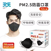 【天天】PM2.5防霾口罩 B級防護 12入/盒 (紅色警戒專用) L尺寸-黑色
