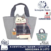 【Kusuguru Japan】日本眼鏡貓-NEKOZAWA貓澤系列大口袋立體尾巴手提托特包 -藍+綠色