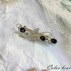 【卡樂熊】法式水晶蝴蝶水鑽造型彈簧夾/髮夾(兩色)─ 深藍色