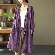 【慢。生活】文藝復古防曬空調中長款寬鬆棉麻開衫 889  FREE 紫色