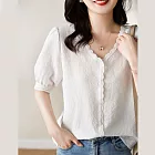 【MsMore】 韓版蕾絲拼接五分袖寬鬆顯瘦百搭短版上衣# 113442 M 白色