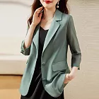 【MsMore】 韓版冰涼絲輕薄休閒防曬七分袖長版西裝外套# 113476 M 綠色