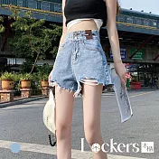 【Lockers 木櫃】夏季韓版破口牛仔熱褲 L111080806 L 藍色