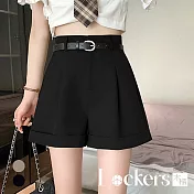 【Lockers 木櫃】夏季學院風A字休閒短褲 L111080812 XL 黑色