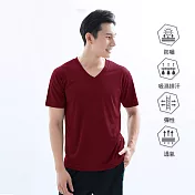 【遊遍天下】MIT台灣製男款透氣吸排抗UV吸排運動V領衫(GS2014) L 暗紅