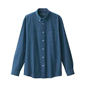【MUJI 無印良品】男有機棉水洗牛津布扣領襯衫 XS 煙燻藍