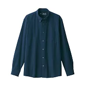 【MUJI 無印良品】男有機棉水洗牛津布扣領襯衫 XS 深藍