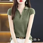 【Jilli~ko】夏季新款POLO領V領坑條短袖針織衫 J9236  FREE 綠色