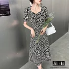 【Jilli~ko】夏季新款V領露背鏤空碎花桔梗連衣裙 J9239  FREE 黑色