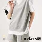 【Lockers 木櫃】夏季時尚顯瘦休閒運動套裝 L111081505 灰色M
