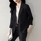 【MsMore】 韓版百搭修身雪紡七分袖休閒薄款寬鬆西裝外套# 113457 M 黑色