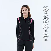 【遊遍天下】MIT台灣製女款顯瘦抗UV防曬吸濕排汗機能長袖POLO衫(GL1010) M 黑粉