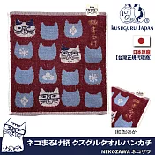 【Kusuguru Japan】日本眼鏡貓NEKOMARUKE貓丸系列絨毛刺繡提花毛巾手帕  -經典款(紅色)