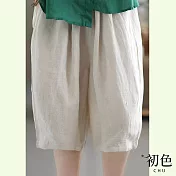 【初色】棉麻風鬆緊五分寬褲-共4色-62793(M-2XL可選) XL 米白色