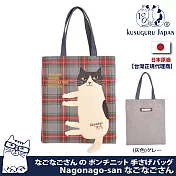 【Kusuguru Japan】日本眼鏡貓Nagonago-san系列經典格紋雜誌包  -灰色