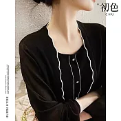 【初色】冰絲寬鬆雪紡袖拼接針織上衣-共2色-63466(F可選) F 黑色