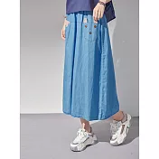 【慢。生活】森林風設計口袋牛仔長裙 K3538  FREE 淺藍色