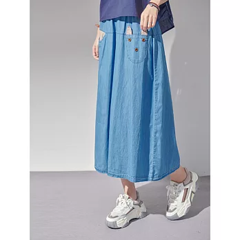 【慢。生活】森林風設計口袋牛仔長裙 K3538  FREE 淺藍色