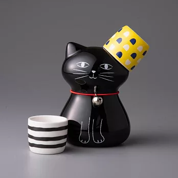 【小倉陶器】貓咪酒壺+豬口杯40ml 3件組 ‧ 黑貓