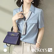 【Lockers 木櫃】秋季設計感繫帶襯衫 L111091209 2XL 藍色