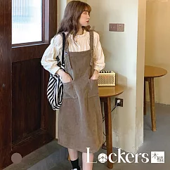 【Lockers 木櫃】秋季復古燈心絨背帶連衣裙 L111091908 M 咖啡色