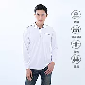 【遊遍天下】MIT台灣製男款格紋領抗UV防曬吸濕排汗機能長袖POLO衫(GL1017) L 白色