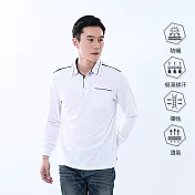 【遊遍天下】MIT台灣製男款格紋領抗UV防曬吸濕排汗機能長袖POLO衫(GL1017) 2XL 白色